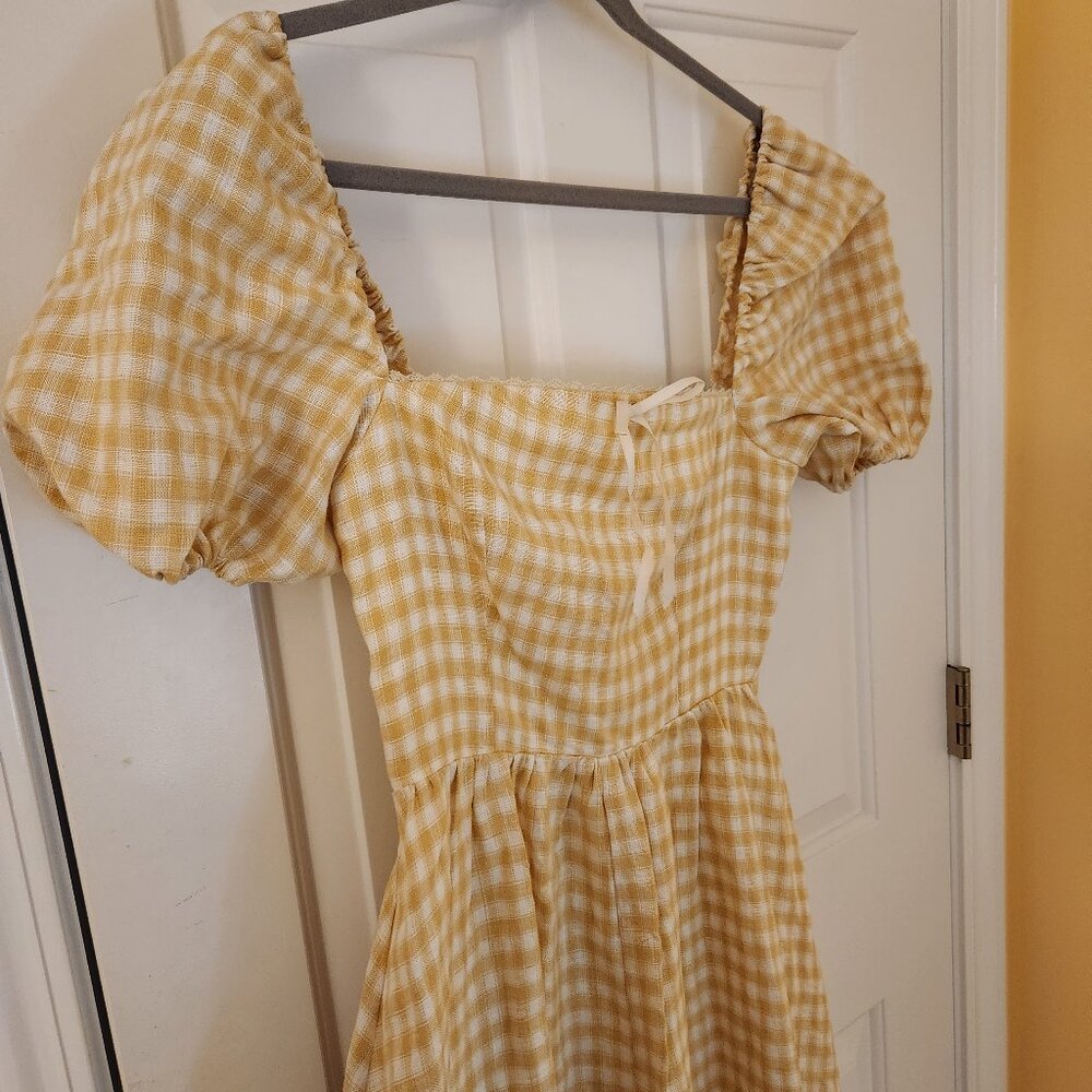 Reformation Marella Linen Dress in Sunshine Check